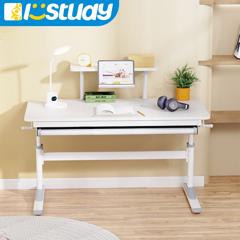 Table d'étude en bois blanc pour enfants, réglable en hauteur, sans étagère