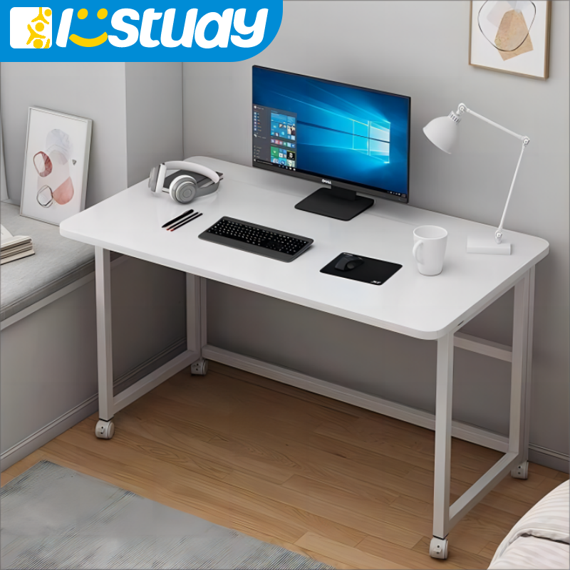 Mesa de estudio plegable de madera blanca con ruedas para niños ergo