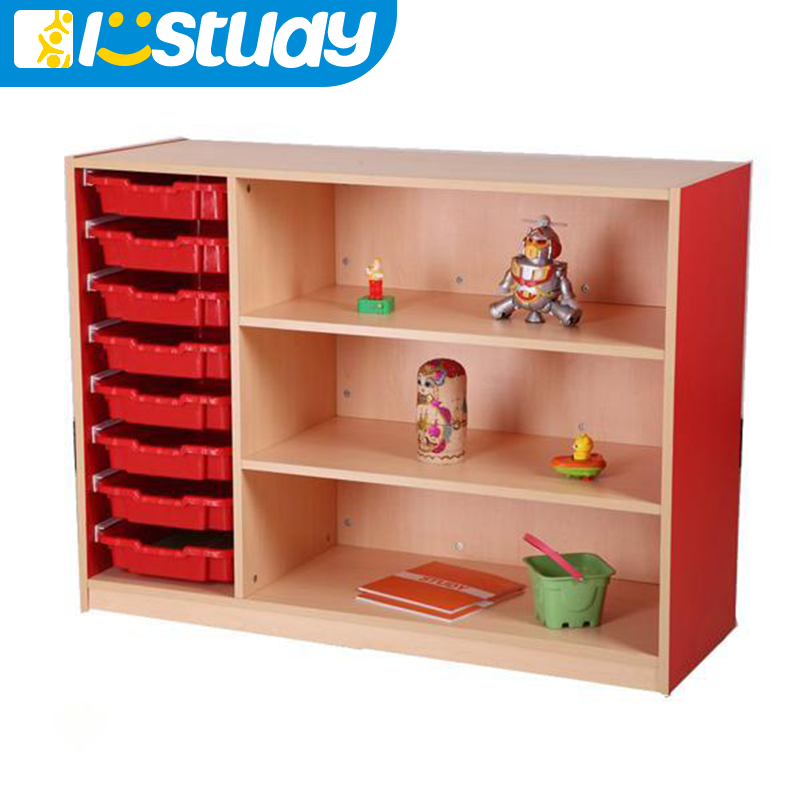 3 Level Wood Storage Shelf with Plastic Drawers