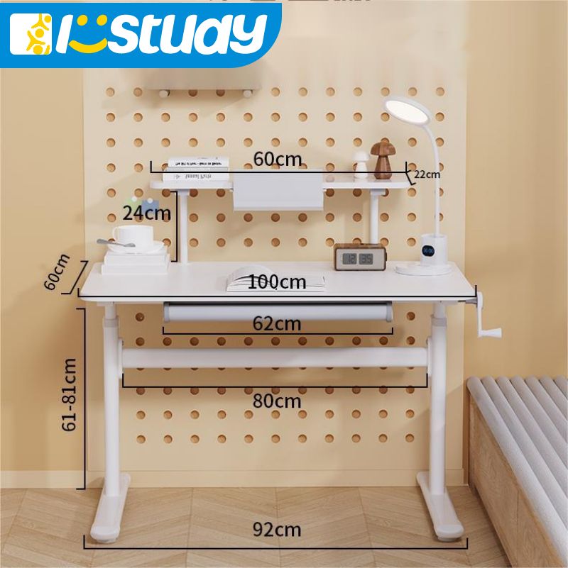 Solid Wood Children Height Adjustable Study Writing Desk with Hutch and Storage Drawer,Kids Study Table Student's Workstation for Home School Use