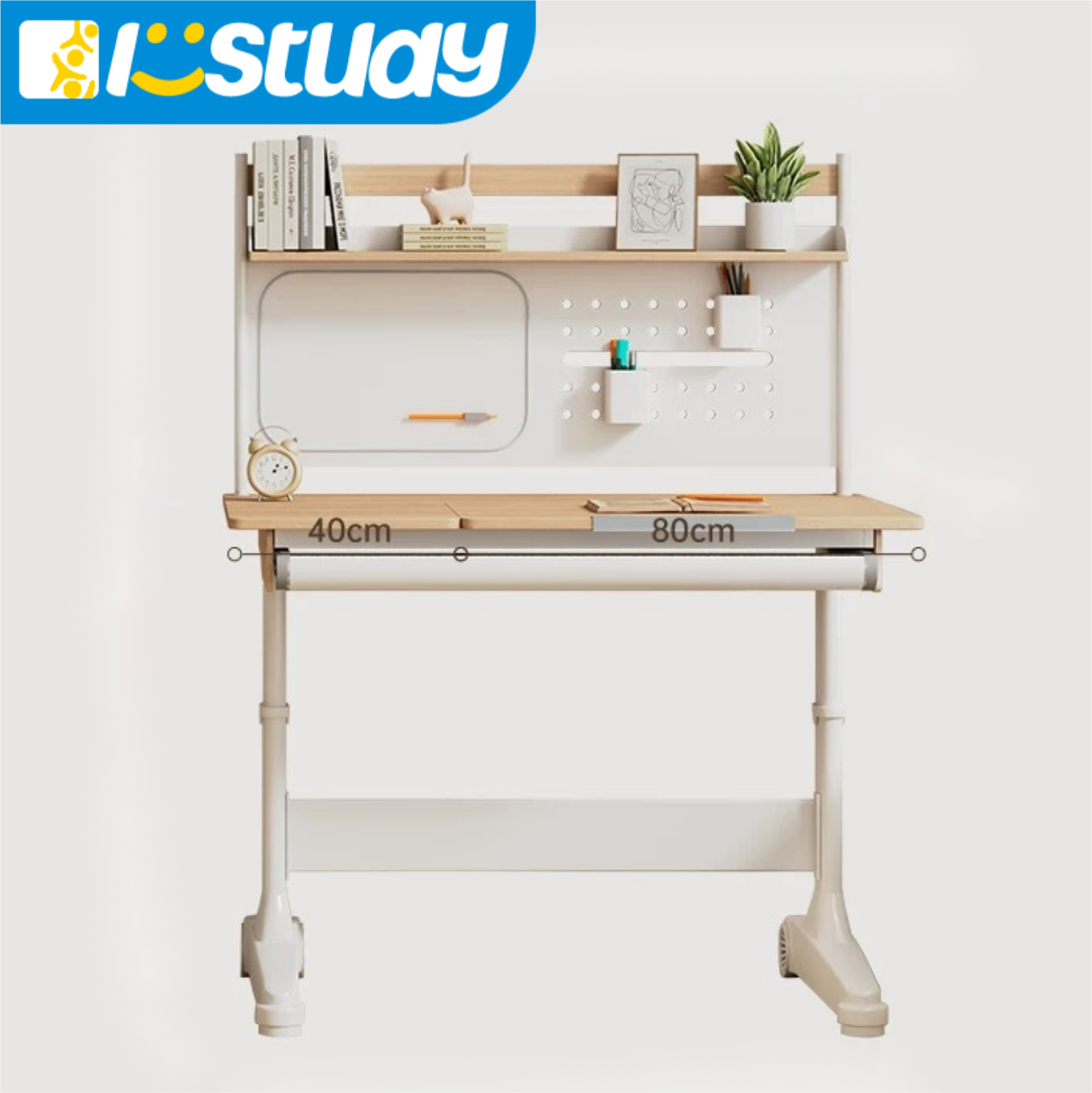 Istudy Wooden Electric Height-Adjustable Kids Desk with Storage